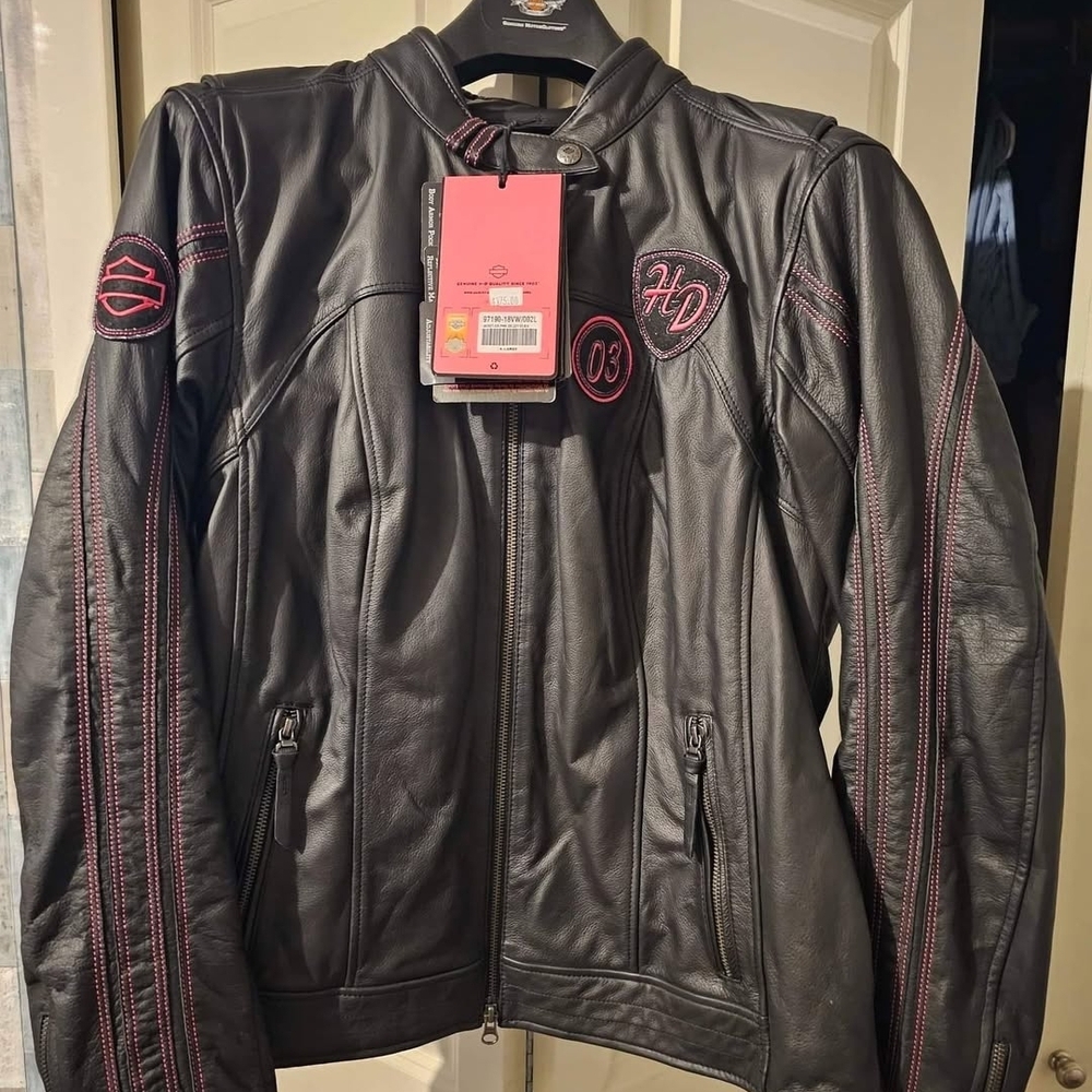 Harley-Davidson Black Leather Jacket with Pink Lining Pd 375. NWT